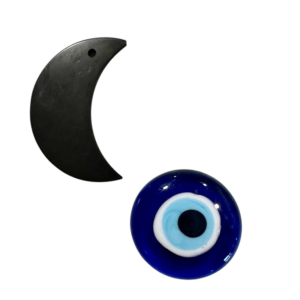 Set/2 Evil Eye Protection Shungite Moon pendent Nazar glass stone gift crystals